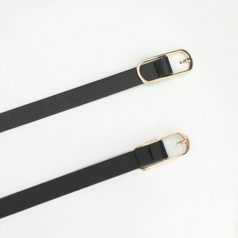image-Women's Thin PU Belt - Beige Oval Buckle
