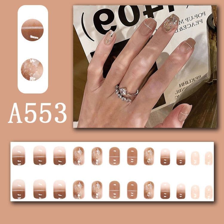 image-Summer fresh, sweet and cool style manicure, wearable nail pieces, French line blending, removable fake nail pieces, finished products wholesale