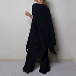 image-Women's Casual Suit Set - Blue Polyester Dolman Sleeves