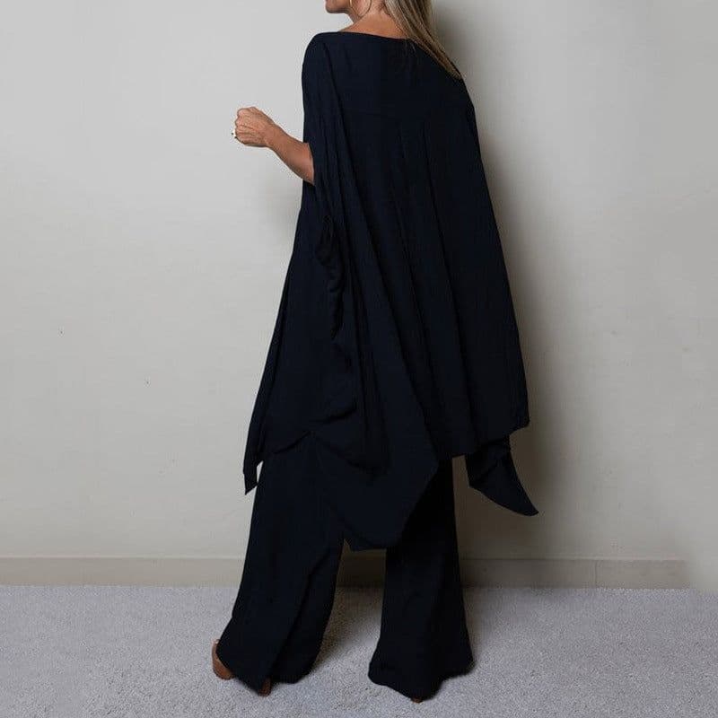 image-Women's Casual Suit Set - Blue Polyester Dolman Sleeves