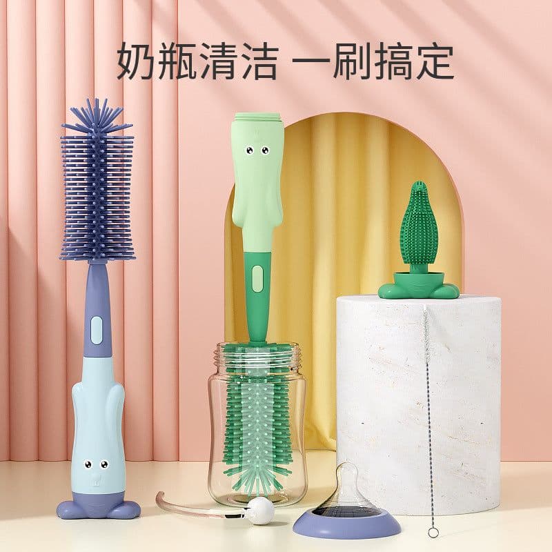 image-Silicone Bottle Brush Set - Baby Pacifier & Straw Cleaning Rotating Brush