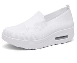 image-Women's Slip-On Woven Loafers White Flat Heel