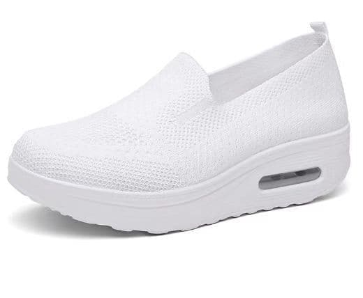 image-Women's Slip-On Woven Walking Shoes - White Flat Heel