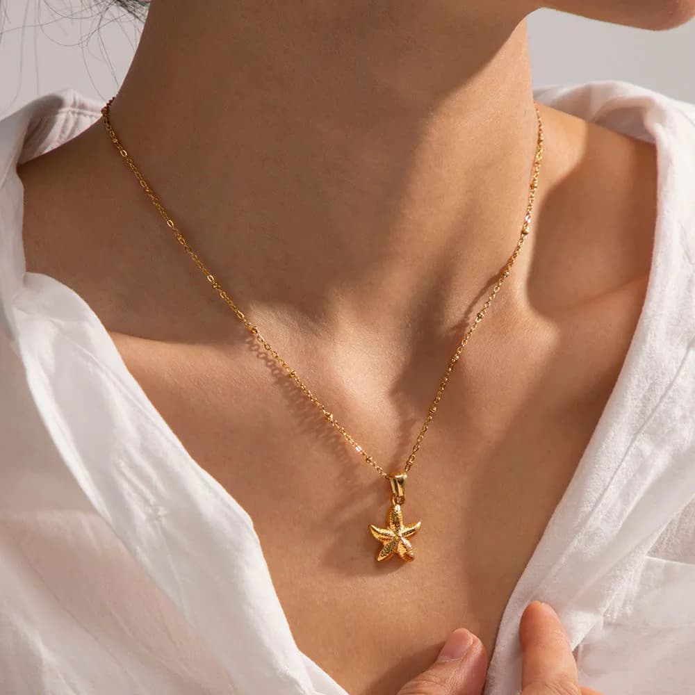 image-Starfish Pendant Necklace - Stainless Steel 41-50cm