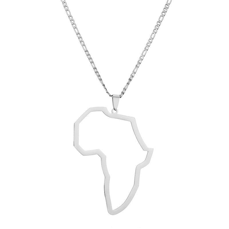 image-European Retro Hip-Hop African Map Necklace, Stainless Steel, 21-50cm Adjustable