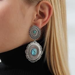 image-Retro Gothic Turquoise Flower Earrings