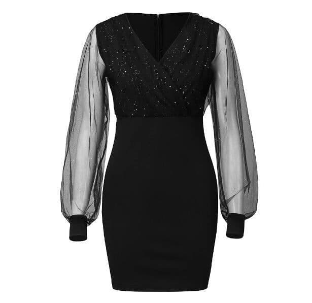 image-2022 European and American mesh V-neck sequined dress slim sexy dress ready for sale 0.22g