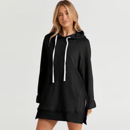 image-Women's Hooded Sweatshirt - Solid Color Mid-Length Loose Fit