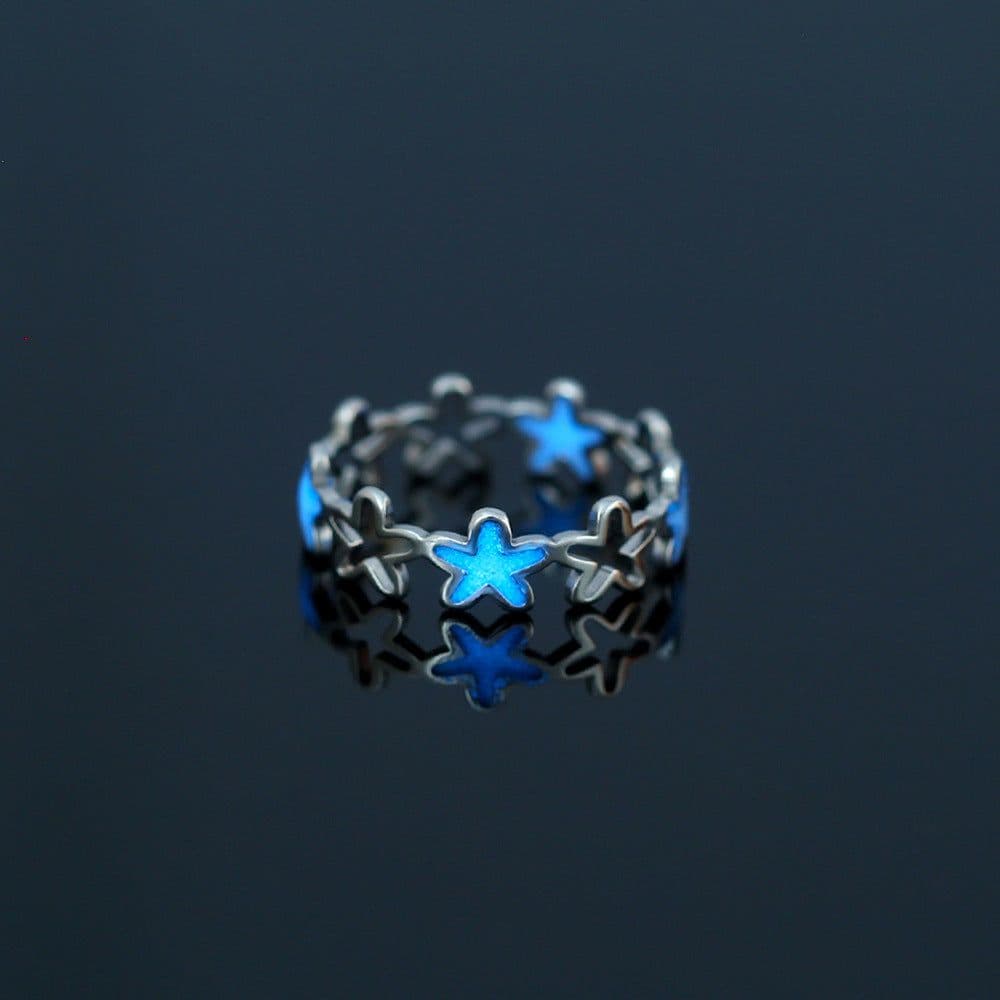 image-Nooxian Stainless Steel Ring - Blue Pentagram Size 8