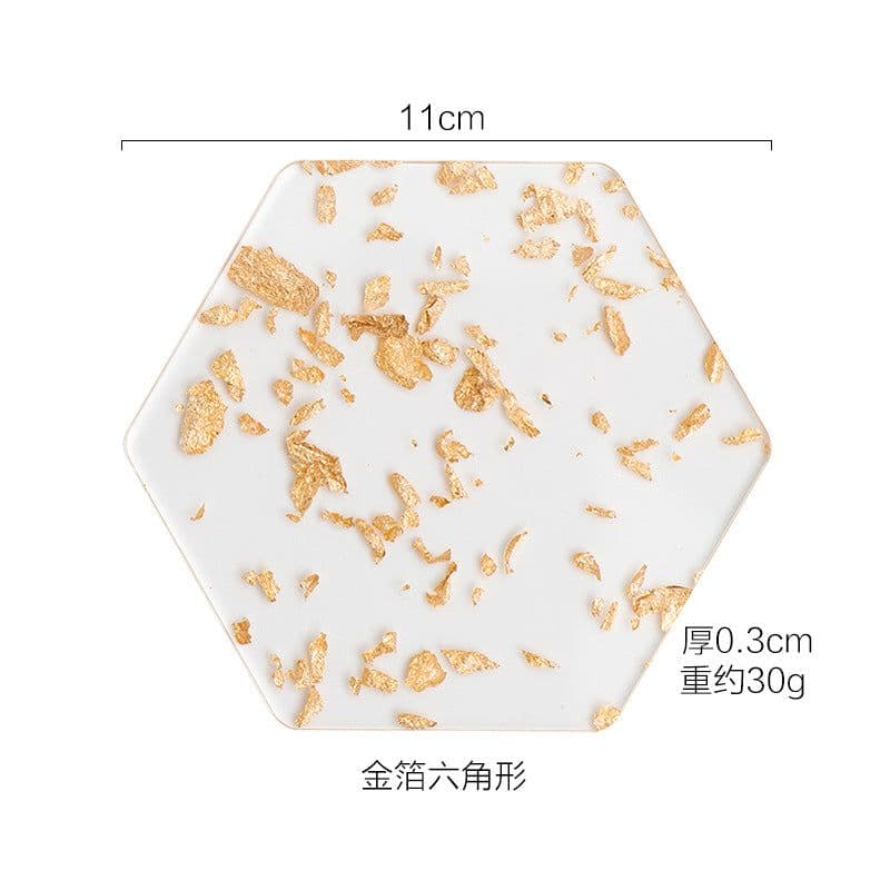 image-Luxury Gold Foil Acrylic Coaster Set - Heat Resistant Nordic Pad