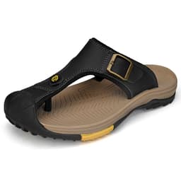 image-Men's Leather Sandals - Black Size 46 Non-Slip Beach