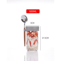 image-Oatmeal Cup Overnight Oatmeal Cup Breakfast Cup with Spoon Lid Mason Cup Glass Salad Jar Yogurt Cup
