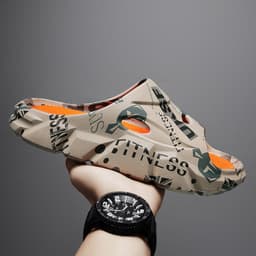 image-Men's EVA Flip Flops - Gray/Orange, Size 45, Anti-Slip