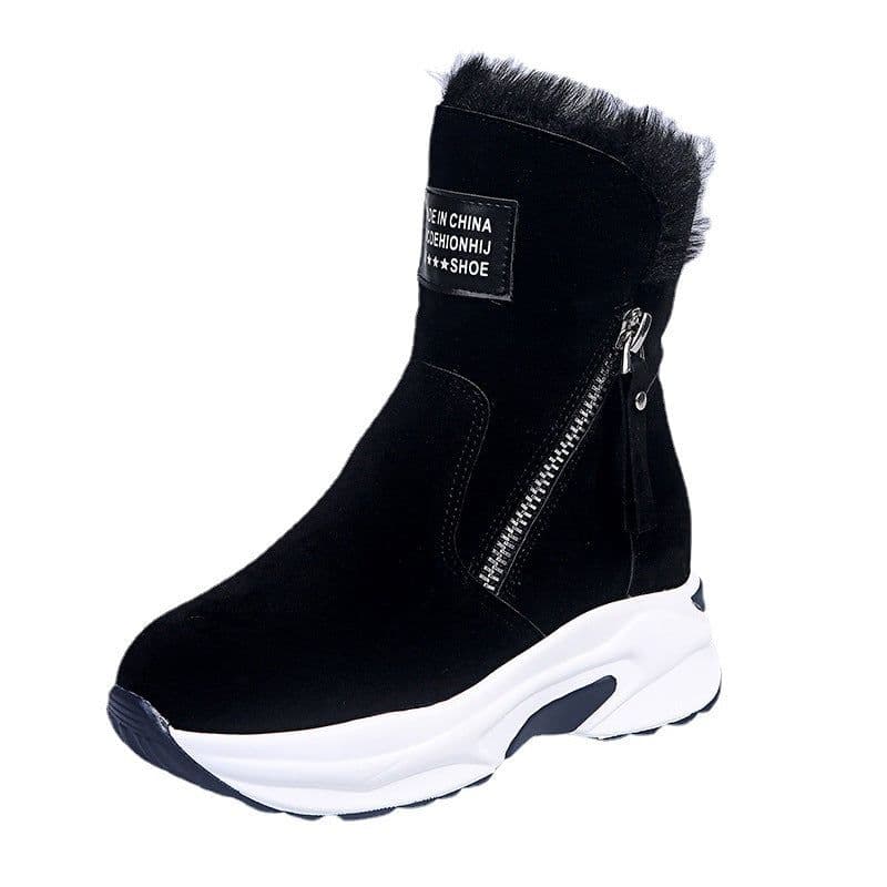 image-Meixinwang Snow Boots Women Black Round Toe Zipper