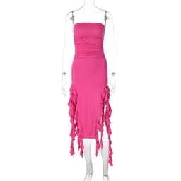 image-Women's Sleeveless Midi Dress - Irregular Tube Top Summer