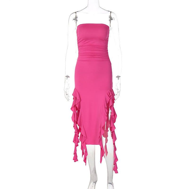 image-Women's Sleeveless Midi Dress - Irregular Tube Top Summer
