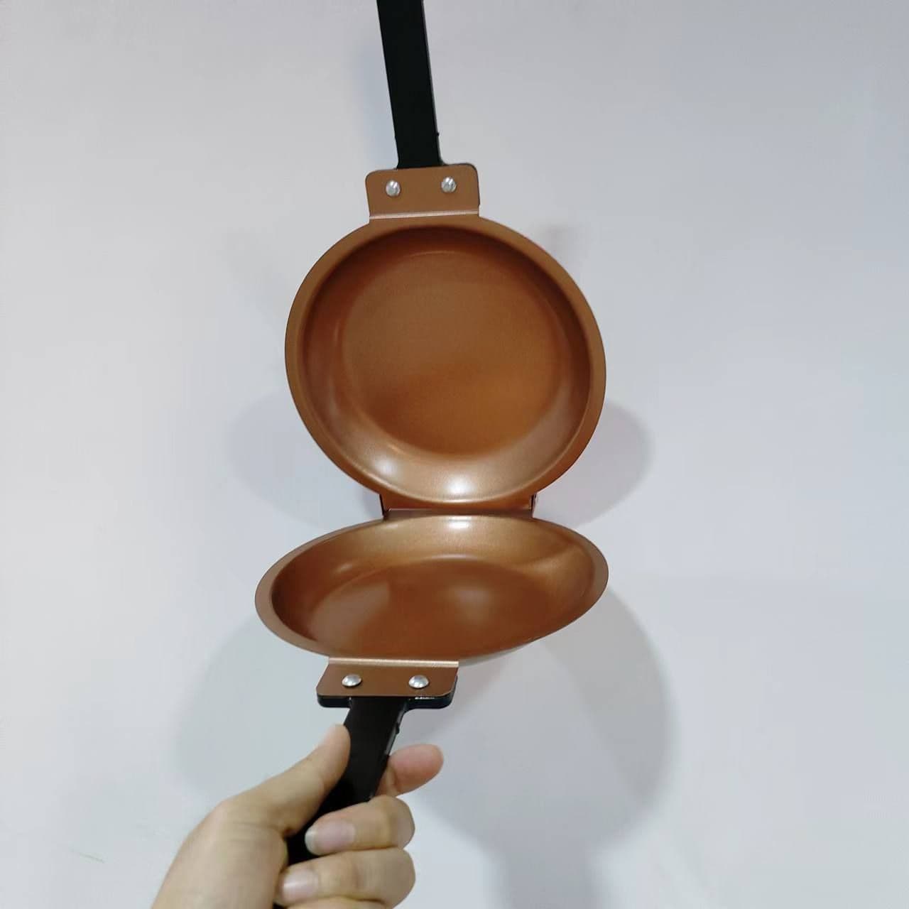 image-TV new product pancake bonanza copper non-stick frying pan double-sided pot golden folding frying pan wholesale