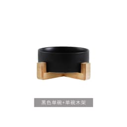 image-Hangyi Ceramics Double Bowl Pet Dish - Wooden Frame, Anti-Knock - 24 Pack