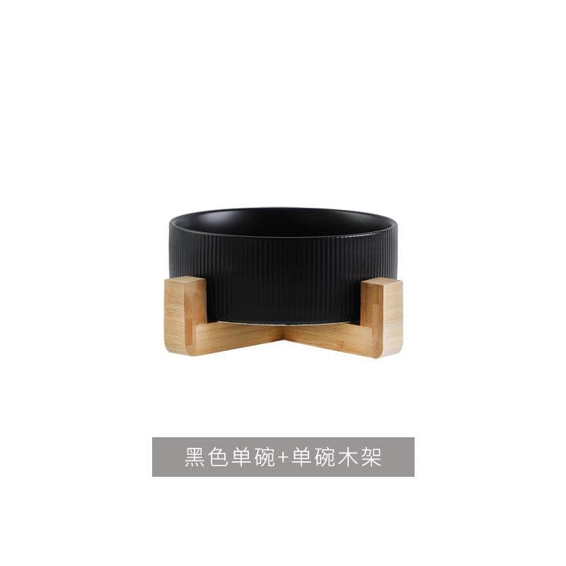 image-Hangyi Ceramics Double Bowl Pet Dish - Wooden Frame, Anti-Knock - 24 Pack