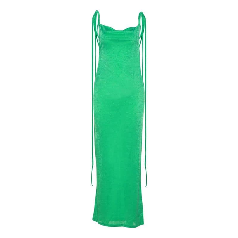 image-COKU 2022 Summer Backless Sling Dress - Apricot, High Waist, Slim-Fit