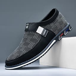 image-New Wenzhou Low-Top Casual Shoes, Black/White, Size 48 Men's Leather Flat Bottom