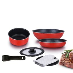 image-uJoy 13-Piece Non-Stick Pan Set, Ivory White, Aluminum, 30cm Wok