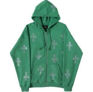 image-European and American station cross-border women's autumn new 2023 European and American loose top cross ironing diamond zipper hooded sweater