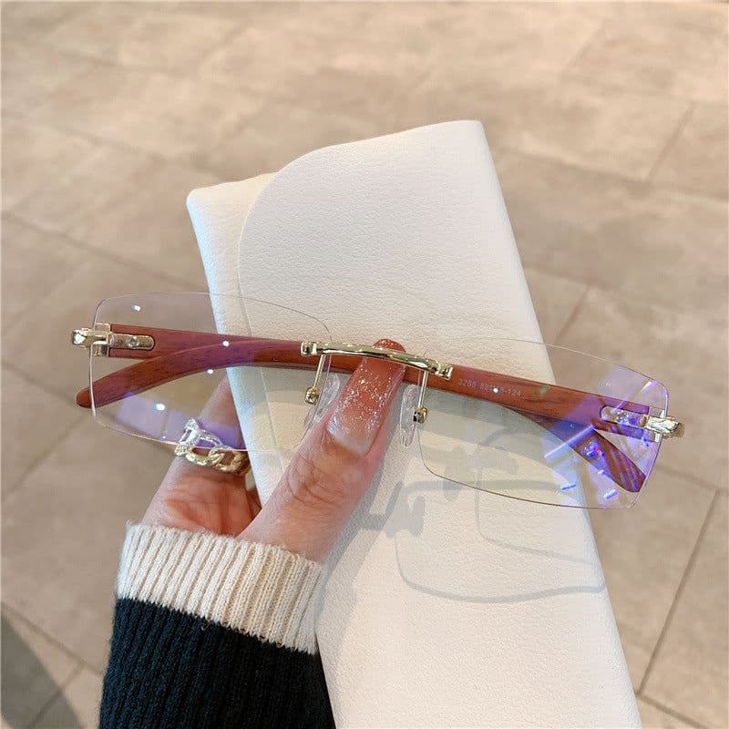 image-Spot wholesale fashion sunglasses European and American cross-border men's and women's frameless imitation wood grain temples sunglasses sunglasses