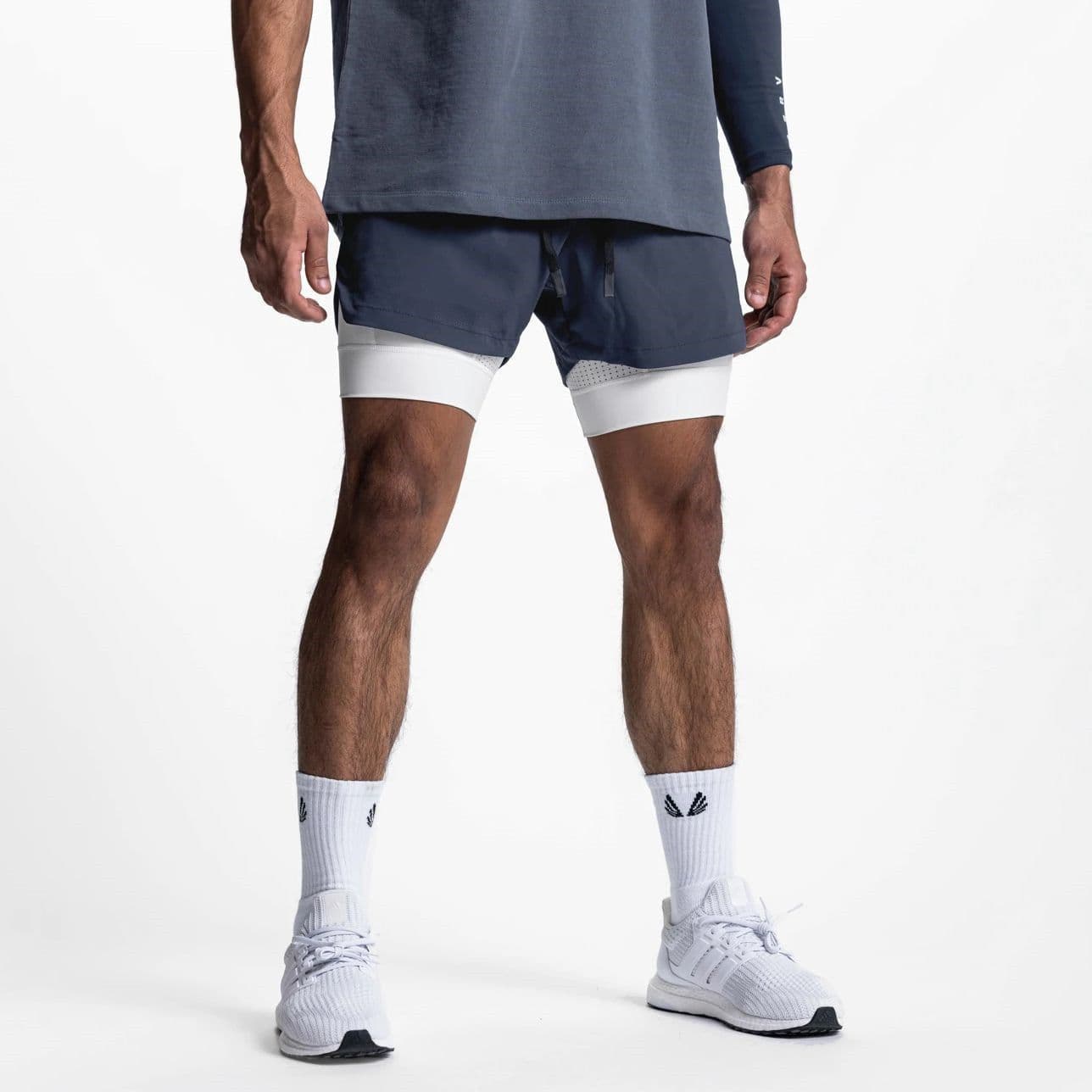image-European Men's Quick-Dry Muscle Sports Shorts 4XL Beige White