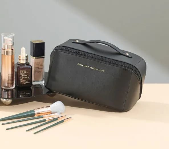 image-Percy Cosmetic Bag - Black PU Leather Waterproof