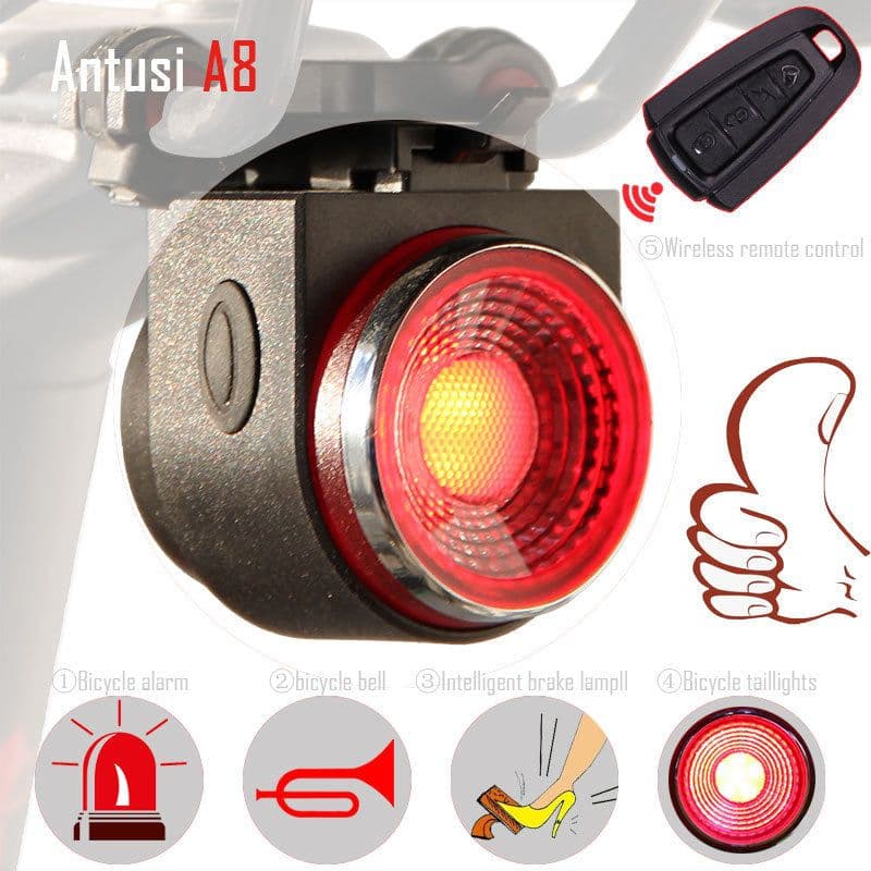 image-A8 Bicycle Tail Light Wireless Remote Control Alarm