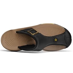 image-Men's Leather Sandals - Black Size 46 Non-Slip Beach