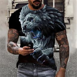 image-European & American 3D Lion Print Men's T-shirt, Short Sleeve, 6XL Comfortable