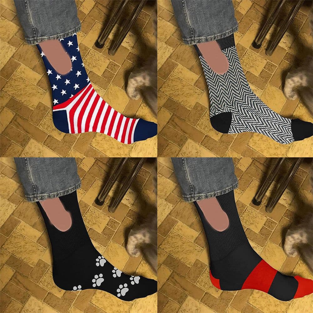 image-Socks - Black Red Stripes Cotton Mid-Tube