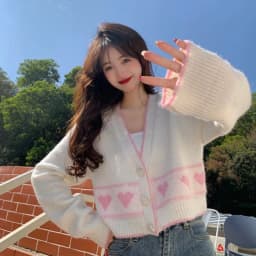 image-Women's V-Neck Cardigan Sweater - Blue Deer Plush