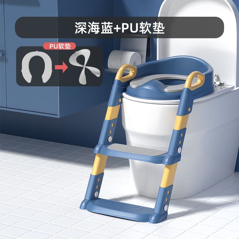 image-Children's Folding Toilet Seat Ladder - Blue PP Material