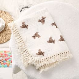 image-Foreign trade cross-border children's blanket double-layer crepe wrapped pure cotton soft tassel baby stroller cover blanket baby blanket