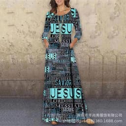 image-Women's Long Dress Round Neck High Waist Black