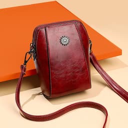 image-2023 New Autumn Trendy Soft Leather Mobile Phone Bag Women's Crossbody Mini Small Bag Fashion Vertical Style Small Mobile Phone Bag