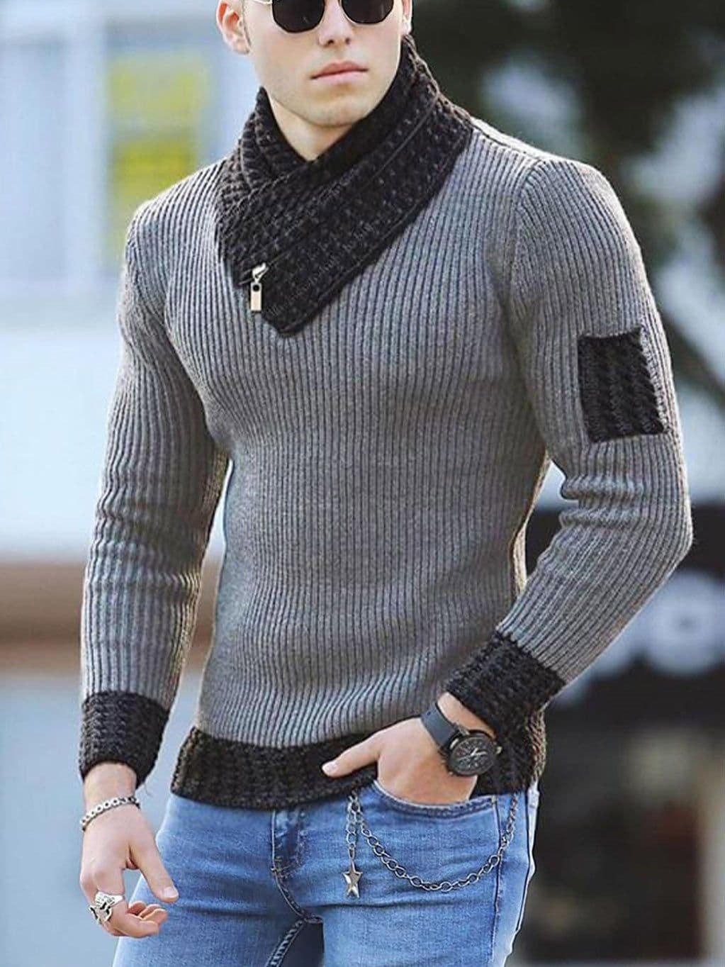 image-XIANGNIAN Men's Sweater Pullover - Dark Gray XXXL