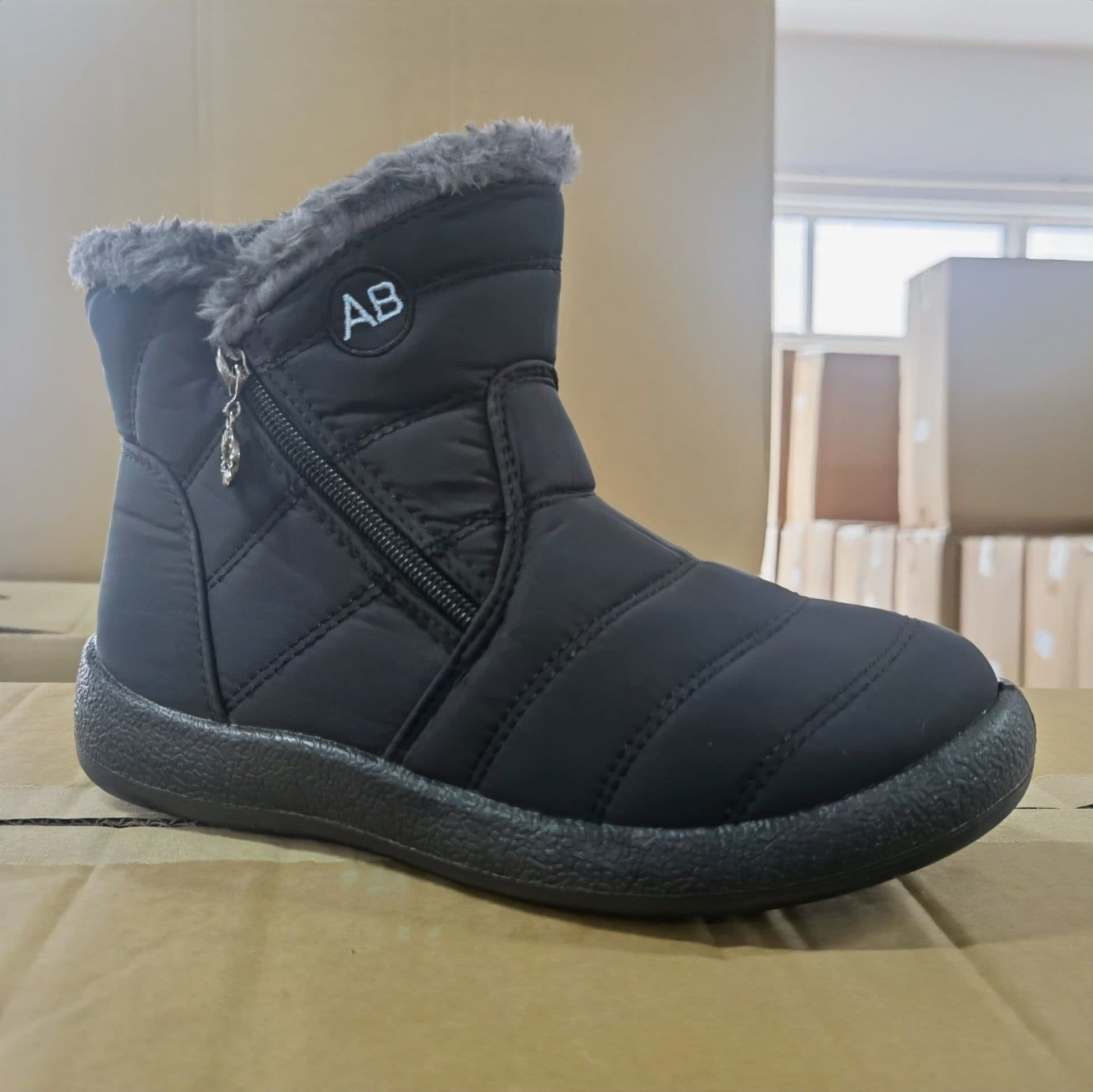 image-Women's Snow Boots Brown Cotton Side Zipper High Top