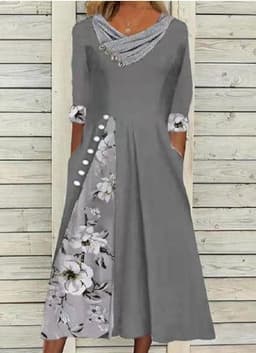 image-Polyester A-Line Dress - Dark Blue V-Neck 3XL