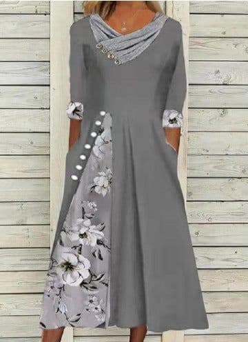 image-Polyester A-Line Dress - Dark Blue V-Neck 3XL