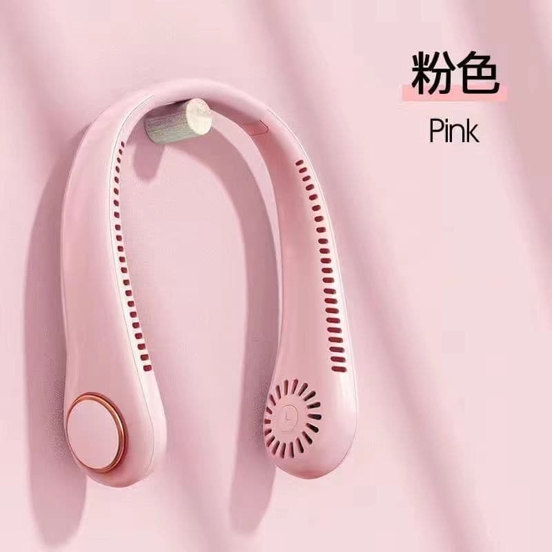 image-USB Charging Neck Fan - Pink Mini Outdoor Gift - 1200mAh-2000mAh Battery - 3 Speeds