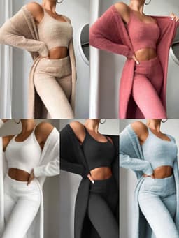 image-Real shots in stock! 2020 European and American new sexy V-neck plush short vest and trousers three-piece set for women