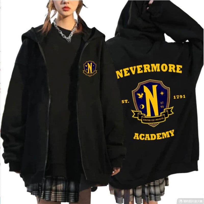 image-2023 Addams Family Wednesday cos clothing wednesday sweatshirt for men and women black zipper hoodie men's clothing