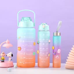 image-Foreign trade cross-border best-selling three-piece plastic pc water cup large-capacity sports outdoor family set double drinking straw cup