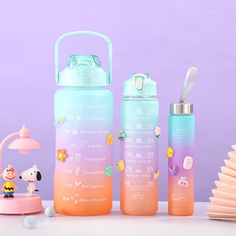 image-Foreign trade cross-border best-selling three-piece plastic pc water cup large-capacity sports outdoor family set double drinking straw cup