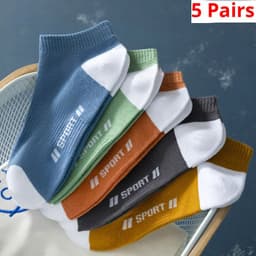 image-Men's Ankle Socks - Breathable Cotton Sports Socks