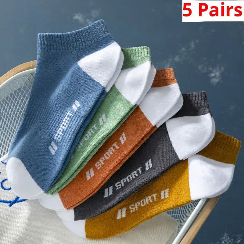 image-Men's Ankle Socks - Breathable Cotton Sports Socks